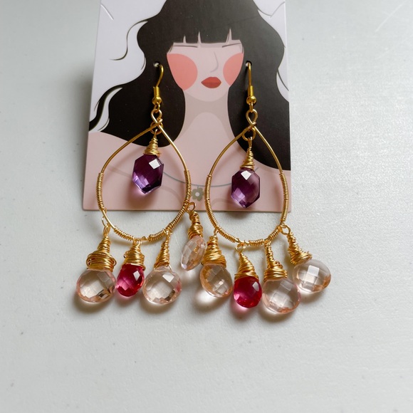 🥳Host pick:🥳Amethyst- pink tourmaline Teardrop earrings - Picture 5 of 9